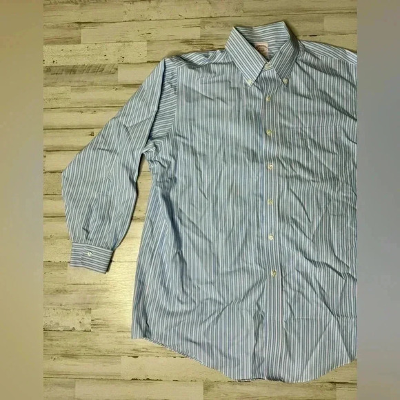 Brooks Brothers Blue Vertical Striped Shirt Mens 16.5 32 Button Up Long Sleeve - Picture 3 of 13